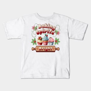 Baking Spirits Bright Vintage Christmas Cupcakes Kids T-Shirt